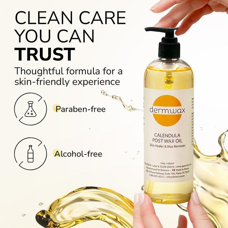 Dermwax Calendula Post Wax Oil 16oz – Post Wax Oil That Helps Calm Skin Instantly After Waxing – Gentle Post Wax Care for All Skin Types – Helps Remove Wax Residue – Paraben & Alcohol-Free