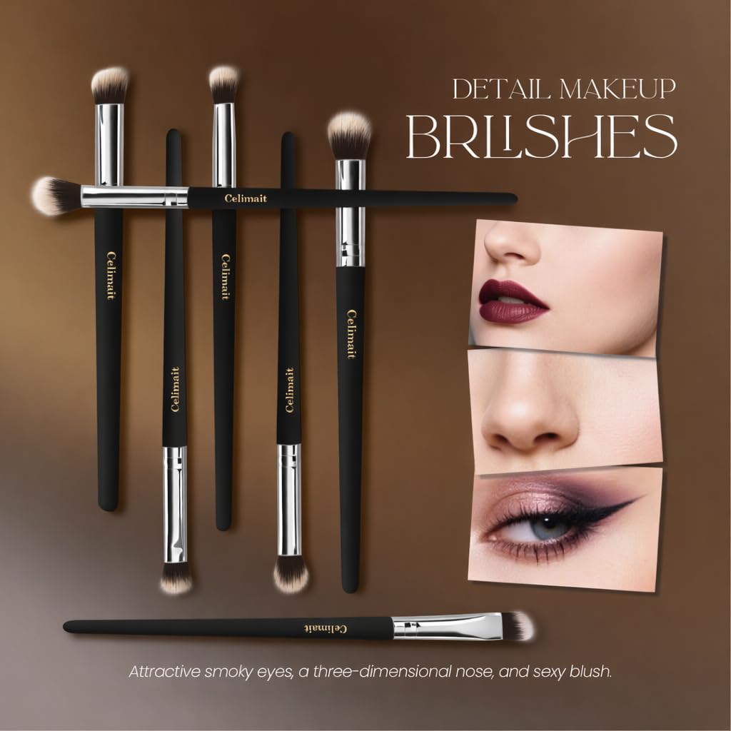 CELIMAIT Makeup Brushes Set with Travel Case, Soft Synthetic Bristles Makeup Brush Kit for Foundation Powder Blush Eyeshadow Concealer, Face Eye Brushes for Daily Use Travel Beginner Friendly, 12PCS