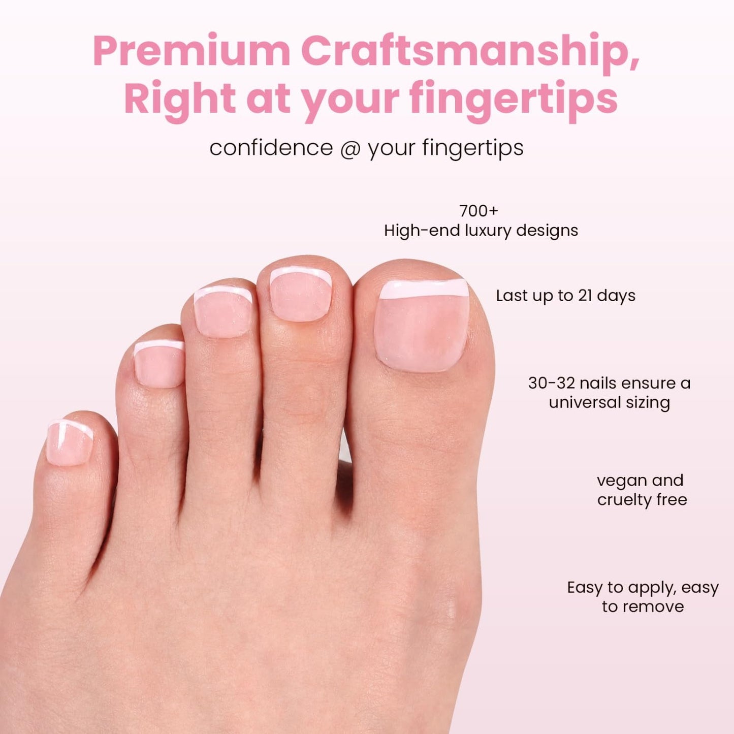 Press On Toenails - Ballet Pink Sheer Shimmer Short Square Fake Nails | Reusable Pedicure Kit, 32 Pcs in 16 Sizes for Summer