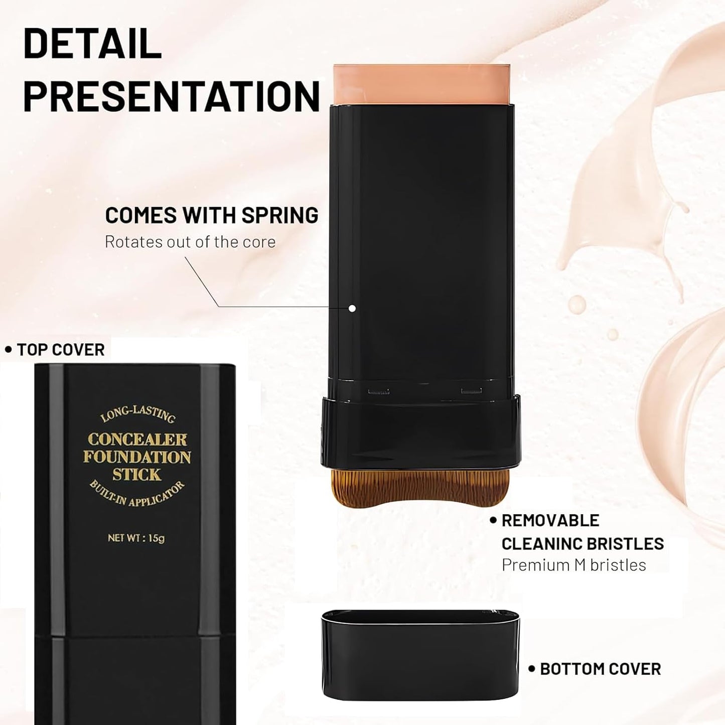 Foundation Stick - 2 in 1 Dual-Ended Waterproof Concealer & Contour | Full Coverage Matte Finish (01 Ivory)