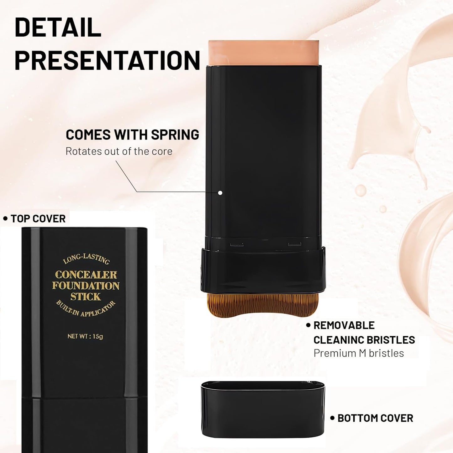 Foundation Stick,2 in 1 Dual-Ended Long-Lasting & Waterproof Concealer Korean Foundation Contour Sticks,Contouring Foundation with Brush,Full Coverage Matte Finish for Face Makeup(02NATURAL)