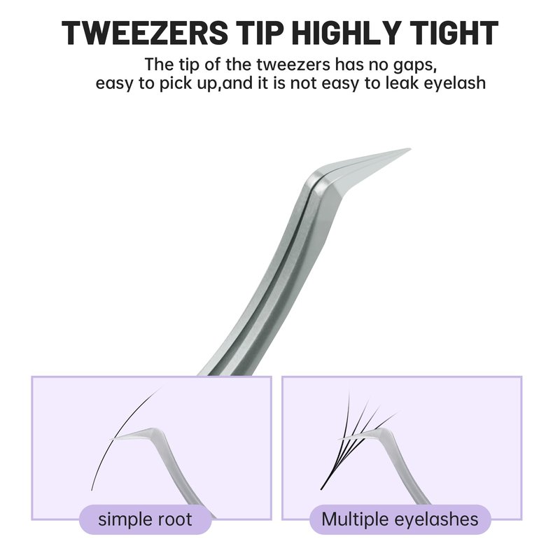 Natuhana High Precision Lash Tweezers for Individual and Volume Eyelash Extensions Premium Stainless Steel Curved Fiber Tip Professional Isolation Tweezer