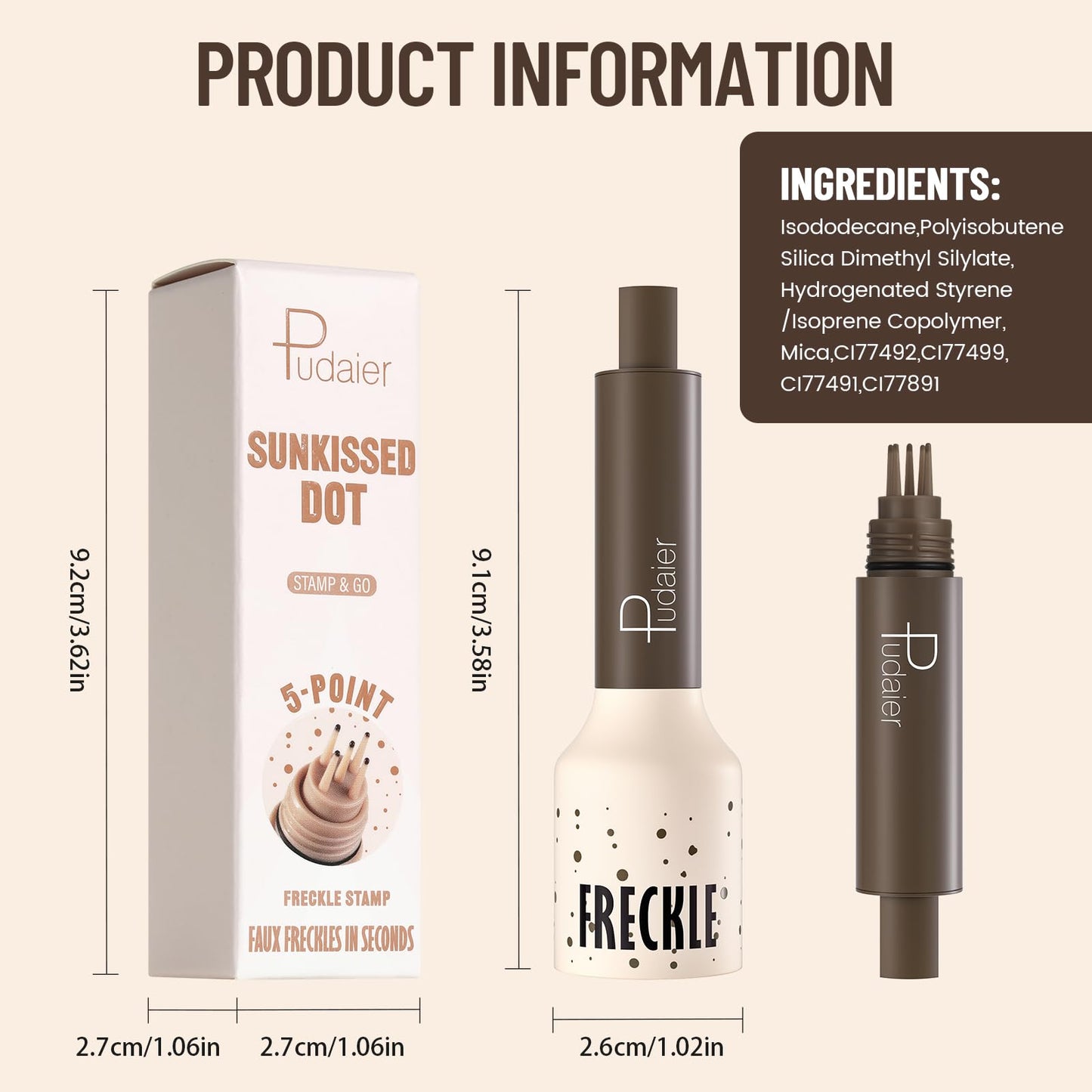 Pudaier 2Pcs Freckle Stamp - Waterproof Faux Freckle Pen, Natural-Looking Freckle Makeup, 5-Point Quick Dry Long-Lasting Magic Fake Freckles Marker for Sunkissed Makeup (#3-Coffee + #4-Caramel)