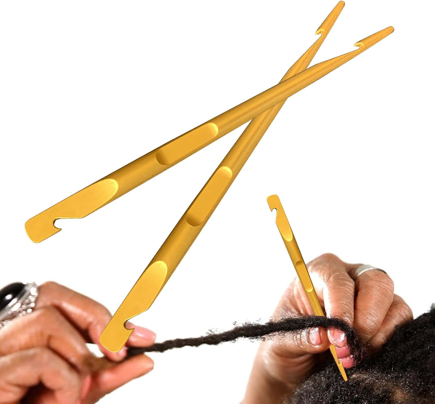 Interlocking Tool for Locs | Dual-Ended Metal Crochet Needle for Dreadlocks & Sisterlocks - Gold, 2 Pack