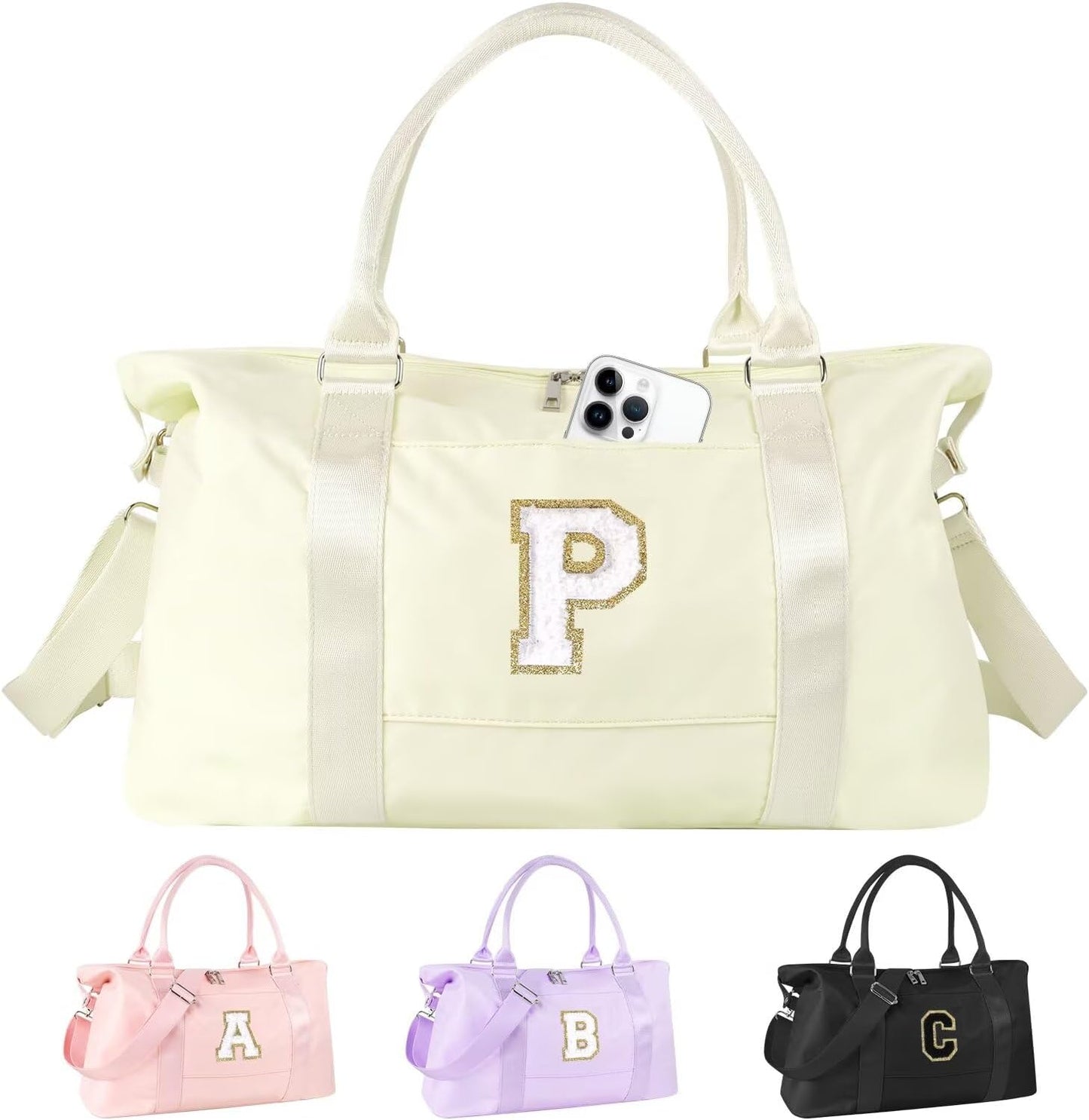 Dance Gym Duffel Bag - Personalized Initial Weekender for Teen Girls | Pink Overnight Carry-On & Cheer Bag