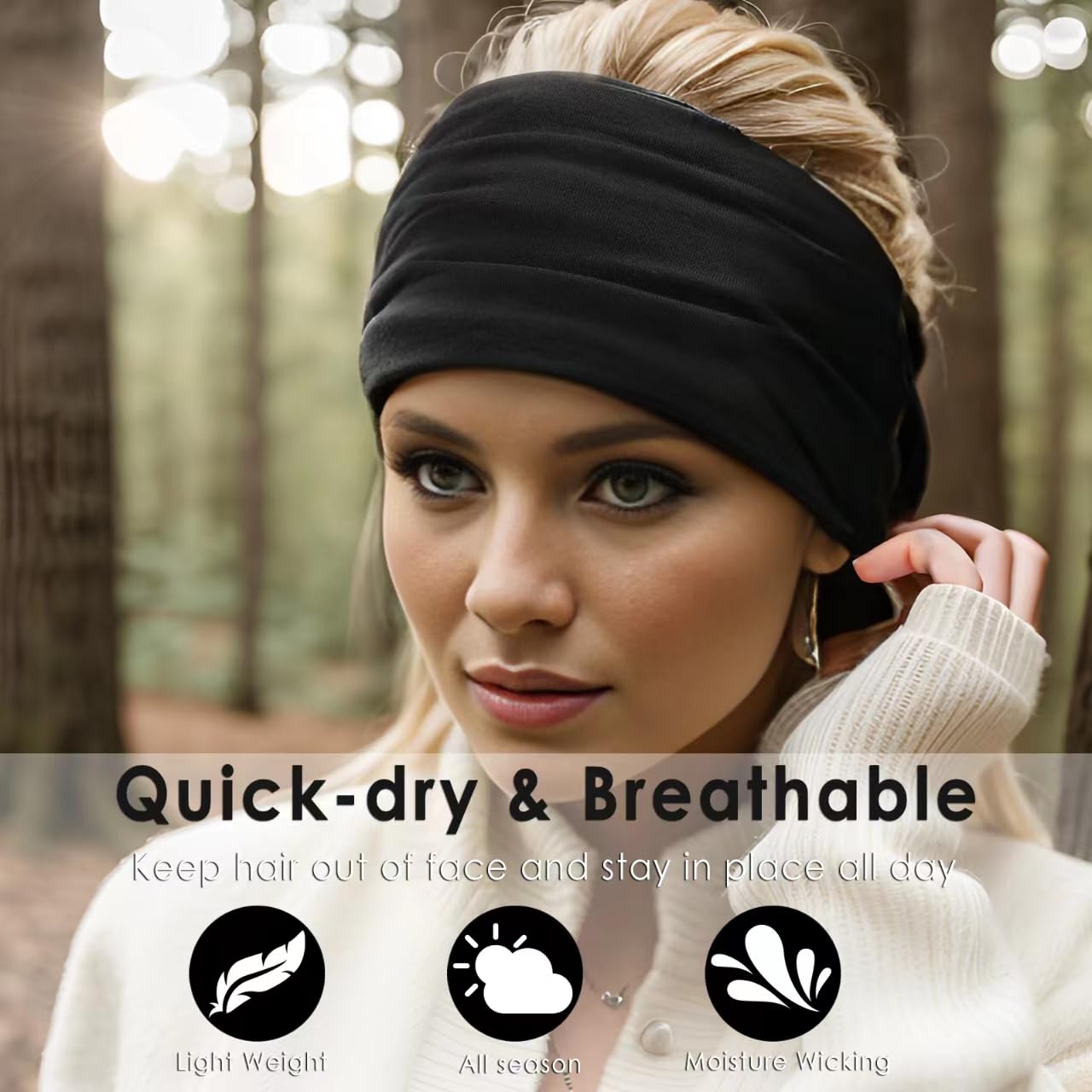 Extra Wide Headbands for Women - 7" Large Cotton Turban Knotted Bandana | 3Pcs White & 3Pcs Black