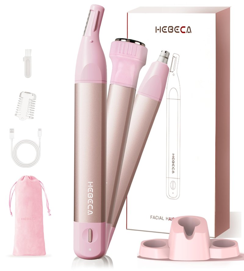 Nose Hair Trimmer for Women 3in1 Facial Hair Removal Trimmers- Rechargeable, Waterproof, Portable with Travel Bag- Trims Nose, Ear, Eyebrow, Peach-Fuzz, Lips, Chin Face Hair Remover (Rose Pink)