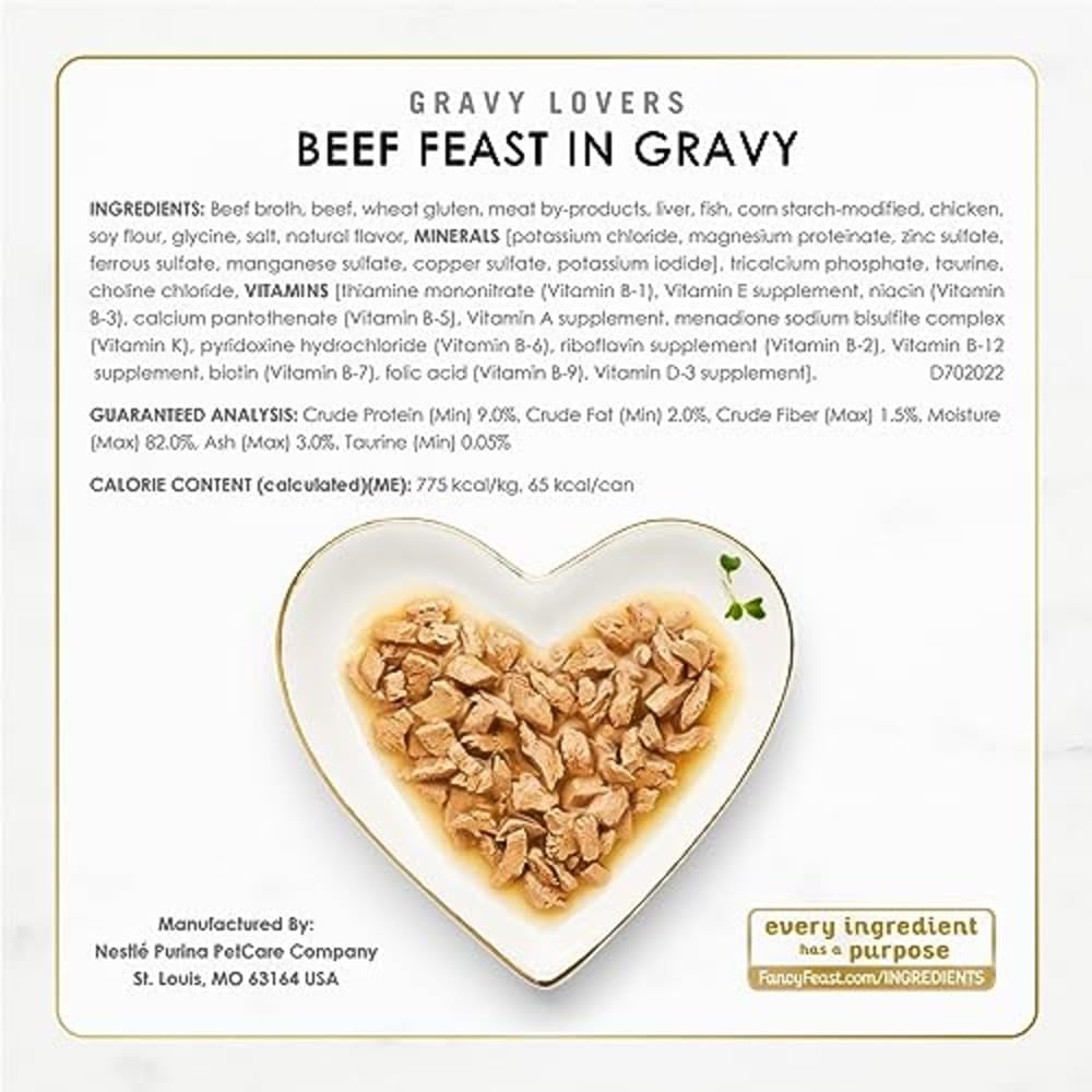 Purina Fancy Feast Gravy Lovers Wet Cat Food Variety Pack | Poultry & Beef, 30 Cans, 3 oz Each