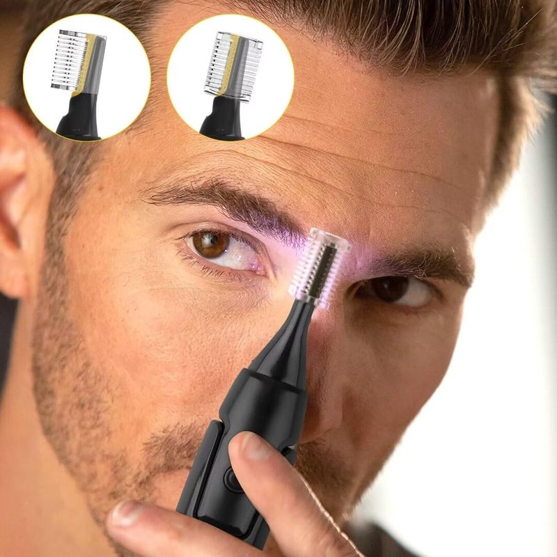 USonline911 Electric Nose Hair Trimmer Men Women Neck Eyebrow Trimmer Shaver Man Clean Trimer Razor Remover 2 x Brush Heads & 1 x Hair Brush 5.91x0.98in Gray Non-Slip G rip
