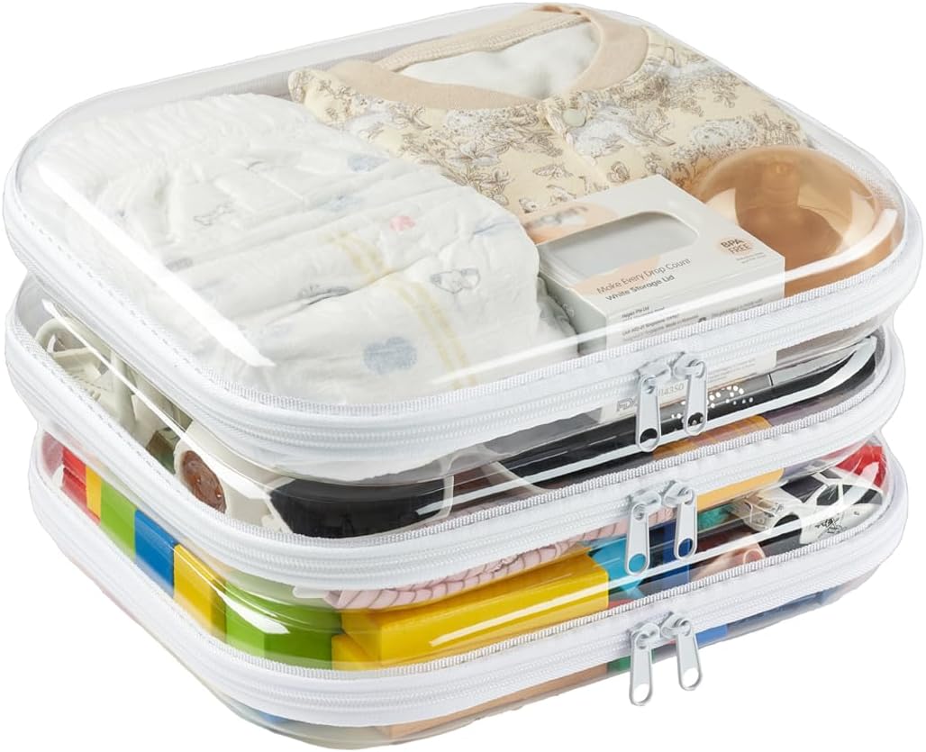 Clear Hard Shell Zipper Pouches - 3-Pack Medium Storage Bags for Purse, Diaper Bag & Travel Essentials | Durable Design