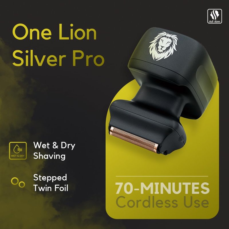 Skull Shaver One Lion Silver PRO Foil Shaver - Precision Shaving for Men - Japanese Stainless Steel Foils - Wet/Dry Use - Ergonomic Handle - Cordless & Electric