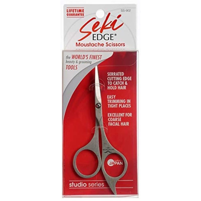 Seki Edge Stainless Steel Mustache & Beard Scissors (SS-902) - Professional Men’s Grooming Scissors for Trimming Facial Hair - For Barbers or Home Use - Made in Japan