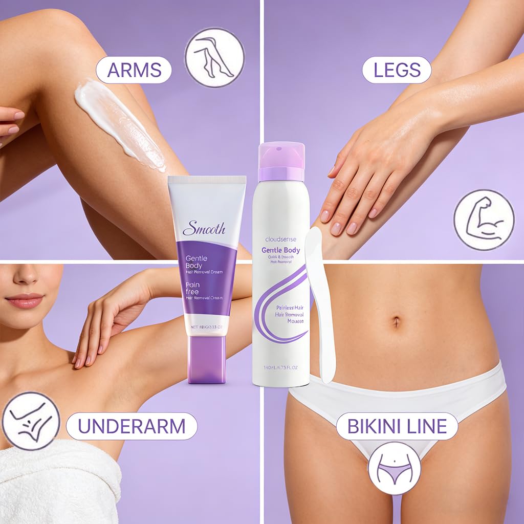 Hair Removal Cream & Mousse Combo Set - Fast-Acting Depilatory for Women & Men | 100g Tube + 140ml Foam with Scraper