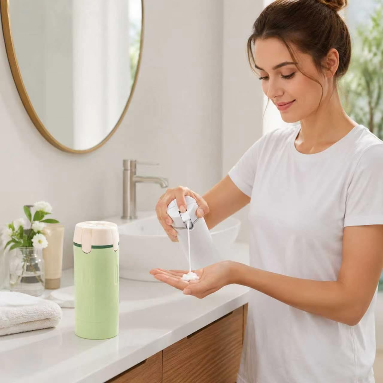 4 in 1 Travel Dispenser, Travel Dispenser Bottle, Leakproof Toiletry Bottles with Stickers, for Shampoo, Lotion, Conditioner and Cream, Ideal for Business Trips, Gym and Camping (Green)