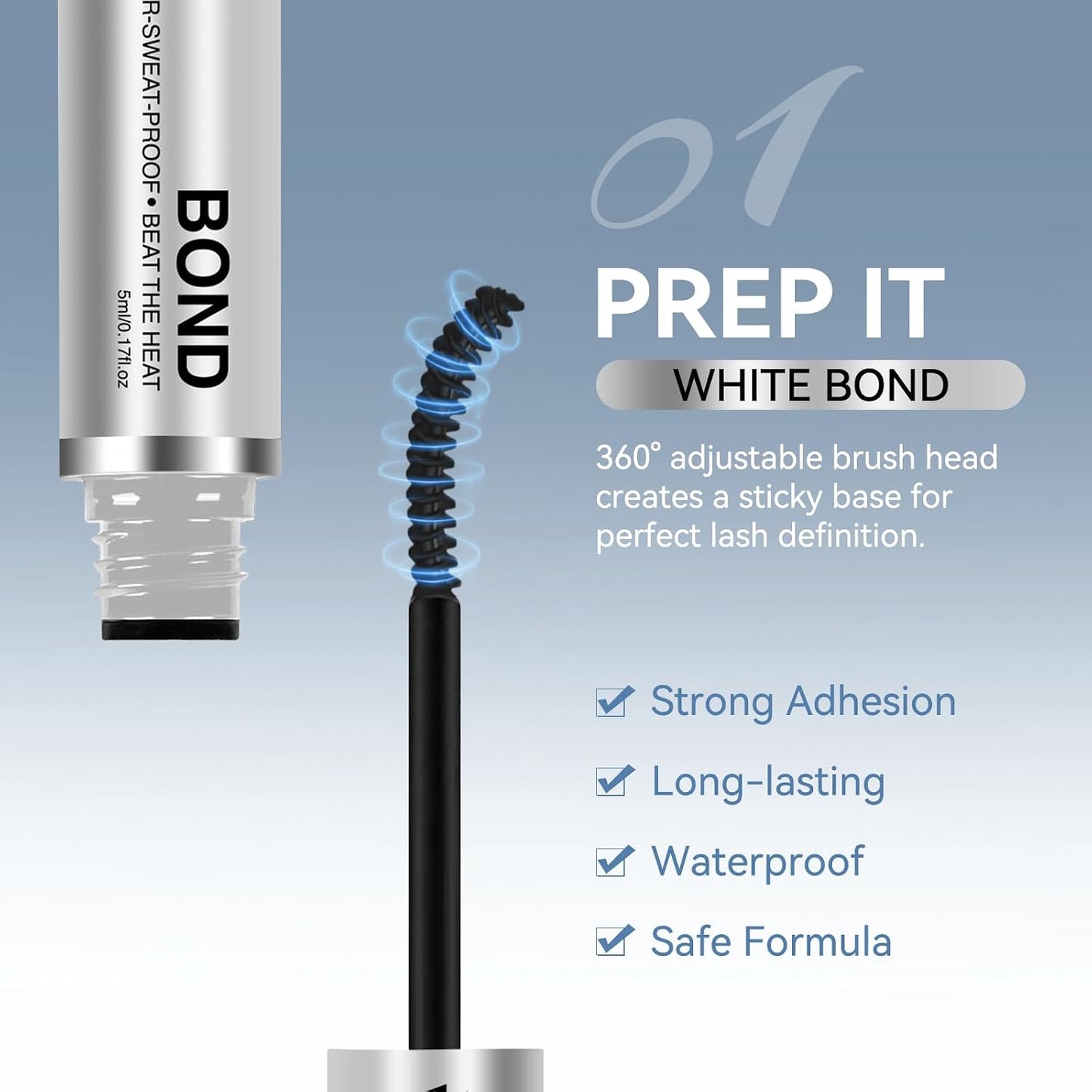 Eyelash Glue - 150H Long Lasting Waterproof Lash Bond & Seal | Strong Hold, Latex-Free, Non-Irritating (Black 5ml+5ml)