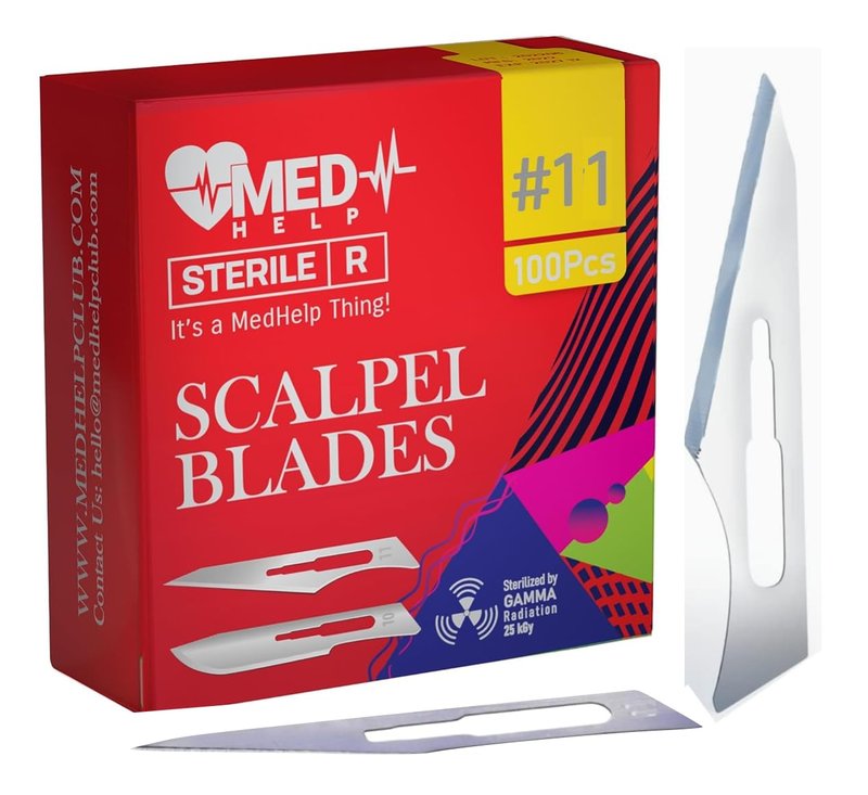 MedHelp 100 Disposable Surgical Blades 11, Size 11 Medical Scalpel Blades for Surgical Scalpel Knife, High Carbon Steel Dermablades. Individually Wrapped