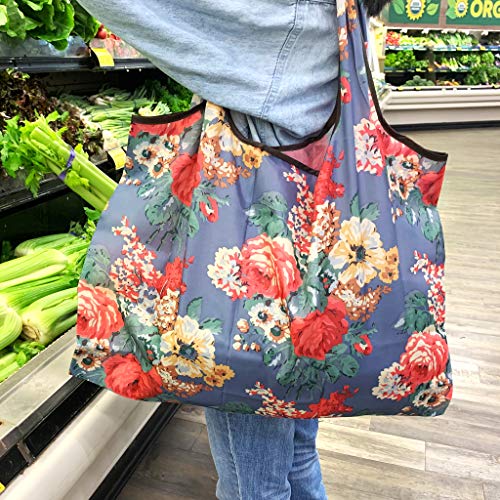 Large Foldable Tote Bag - Reusable Nylon Grocery Bag with Regal Elephants