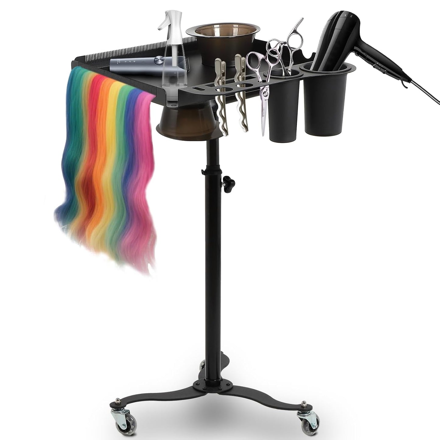Salon Tray Cart - Height Adjustable Rolling Tray with 2 Magnetic Bowls | Hair Extension & Tattoo Tool Holder