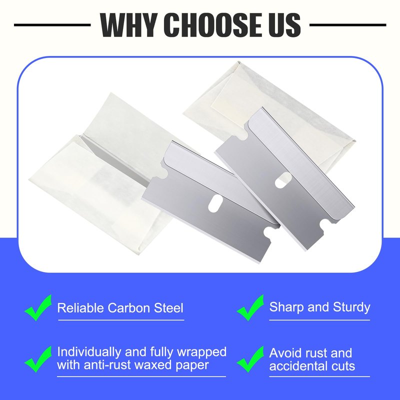 Lasnten 1500 Pack Single Edge Razor Blades High Carbon Steel Individually Wrapped 1.5" x 0.75" Replacement Scraper Blades for Removing Paint Labels Stickers & Decals