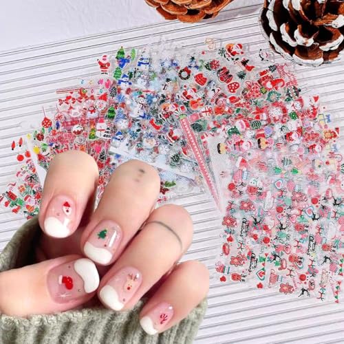 KZBTRBT Colorful Glitter Christmas Nail Art Stickers 3D Snowflake Santa Reindeer Cute Decals - 33
