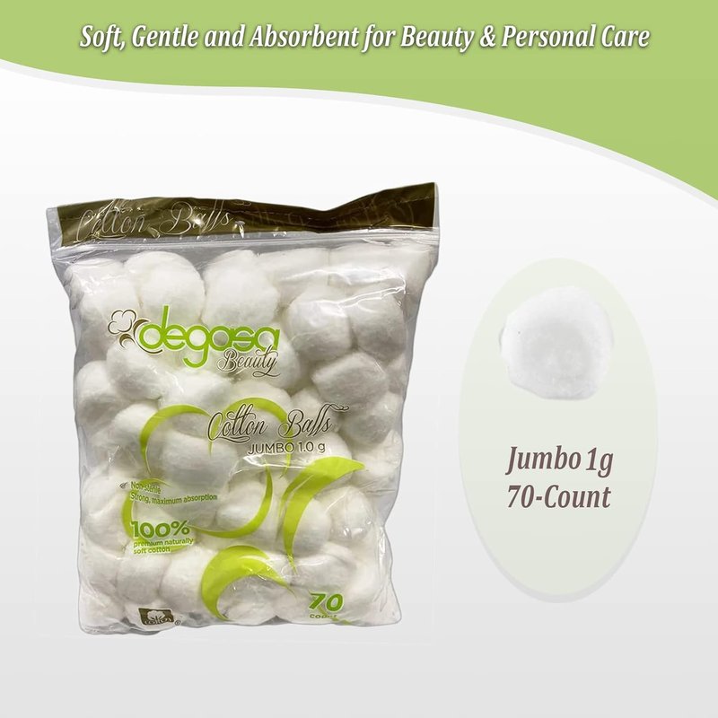 Jumbo Cotton Balls - Multi-Purpose Soft Natural Cotton for Facial Treatments & Makeup Removal | 70 Count