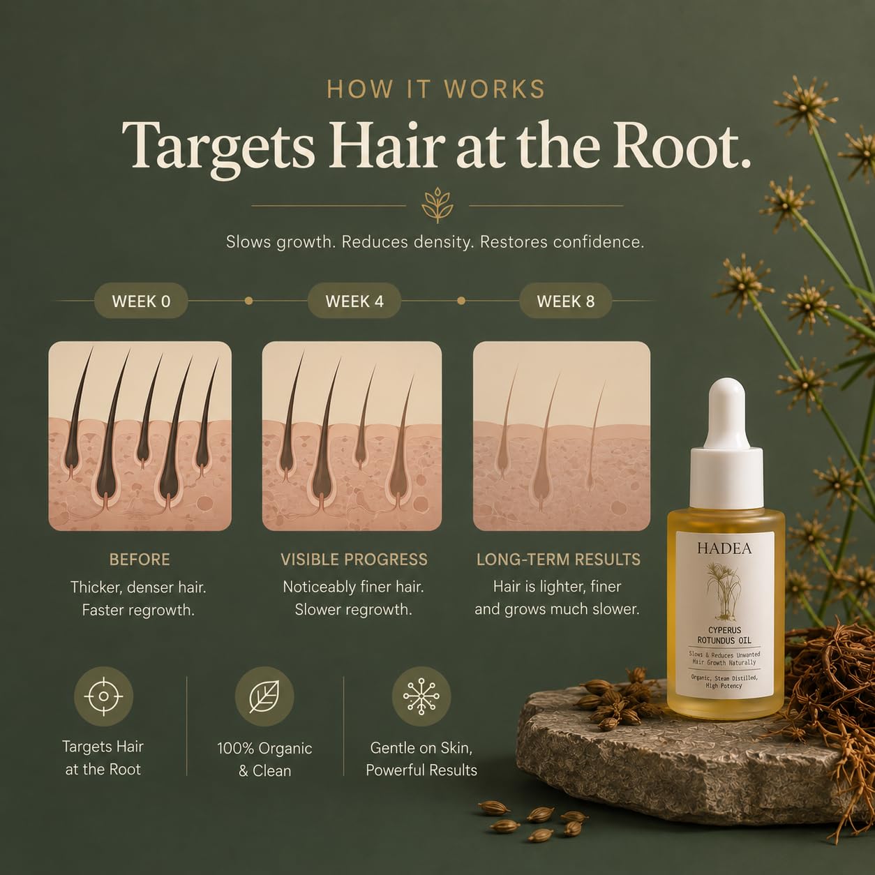 Cyperus Rotundus Oil - 100% Organic Hair Growth Inhibitor | 30ml for PCOS & Hirsutism