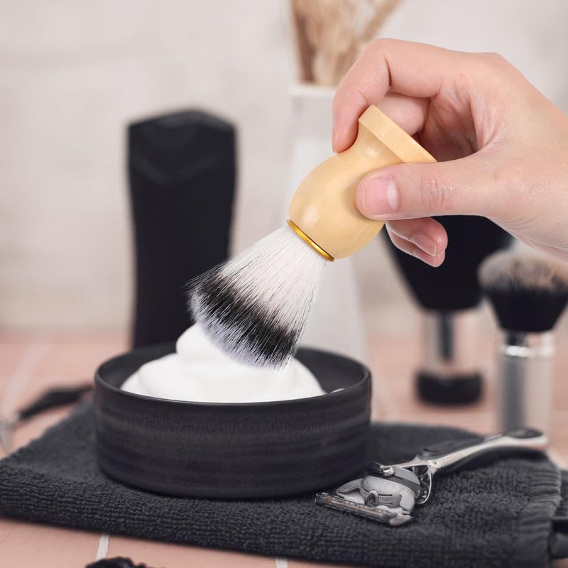 KALLORY Men S Shaving Brush 2-Pack with Soft Synthetic Bristles and Wooden Handle Handcrafted Salon Shave Tool for Beard Cleaning and Shaving Soap Application 4.05X1.22X1.22In