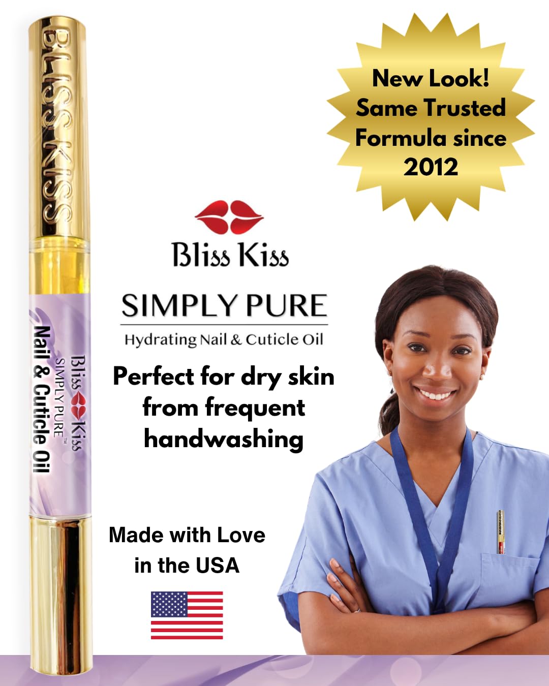 Bliss Kiss Nail Oil Cuticle Pen - Lavender Vanilla with Vitamin E & Jojoba | Nail Strengthener for Brittle Nails