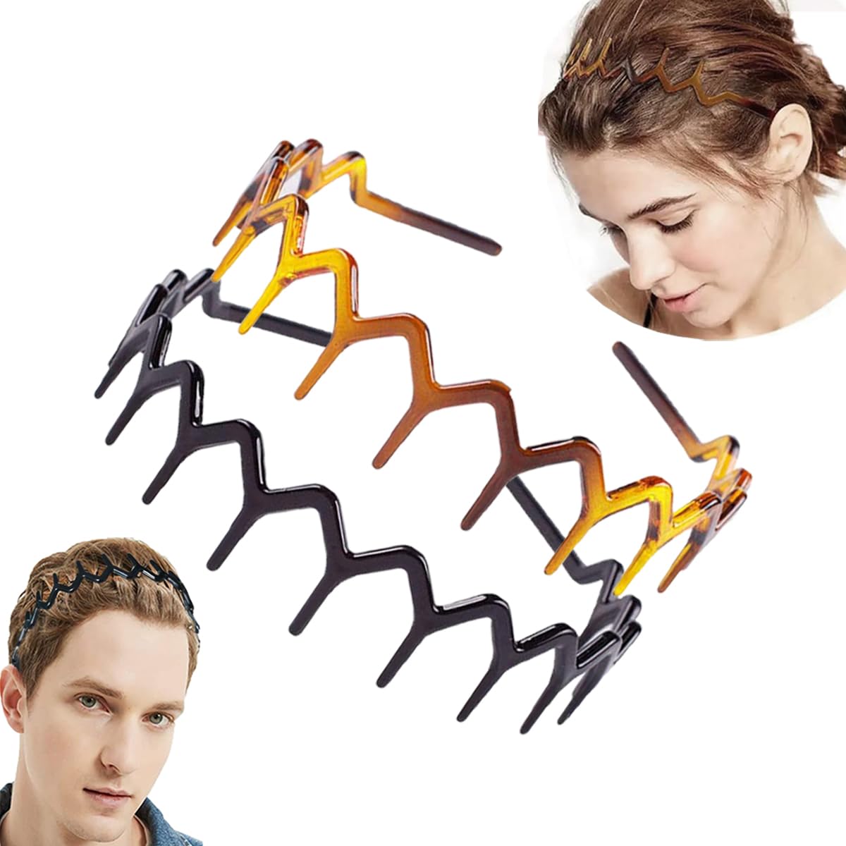 Zig Zag Headbands for Women & Men - Plastic Wavy Hair Bands with Teeth Comb | Classic 90s Hair Accessories for Everyday Use