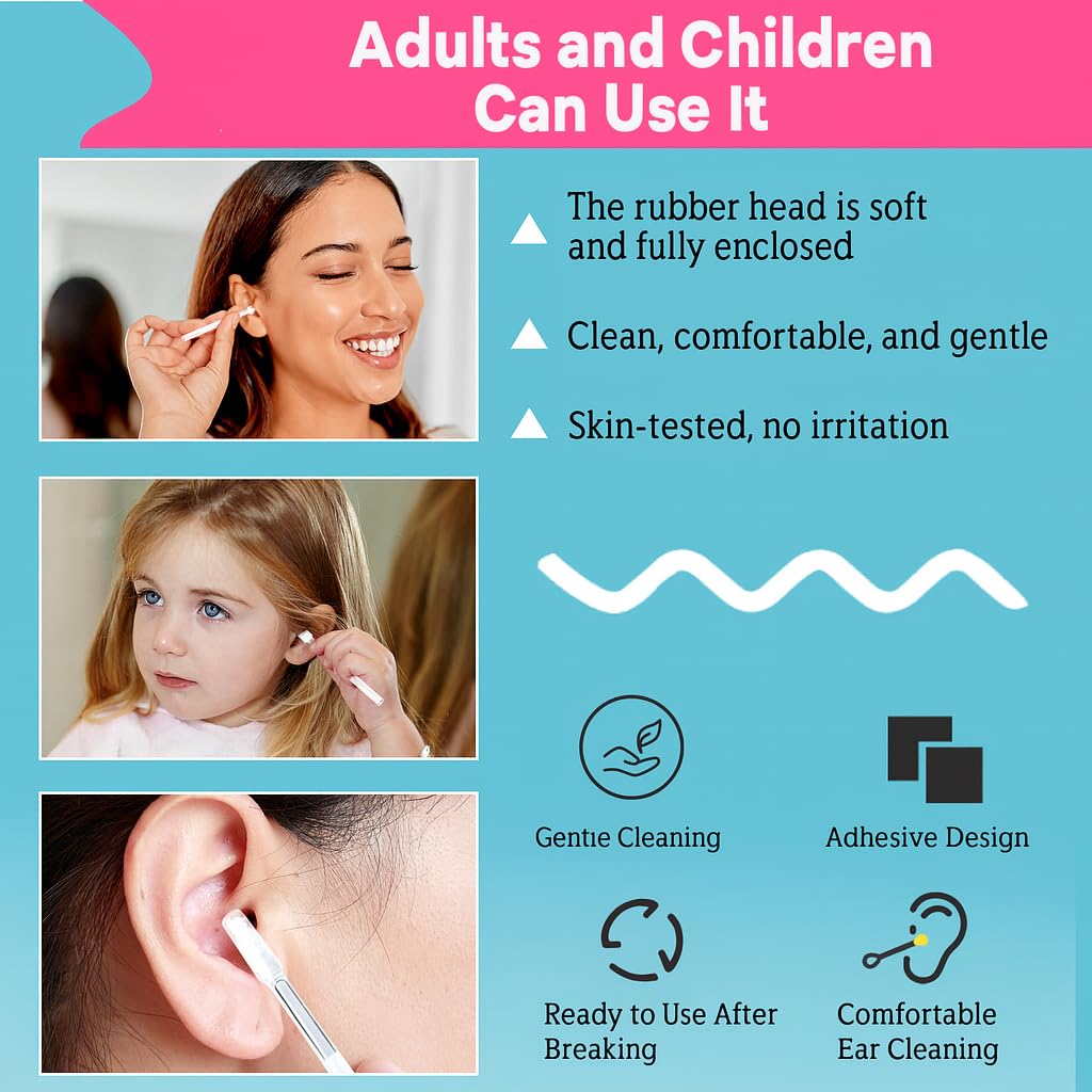 Sticky Ear Cleaning Stick 24 Pack, Adhesive Ear Cleaner with Washable Design, Reusable Soft Sticky Ear Swabs for Gentle Ear Cleaning, Portable Ear Wax Removal for Adults (Olive Green)
