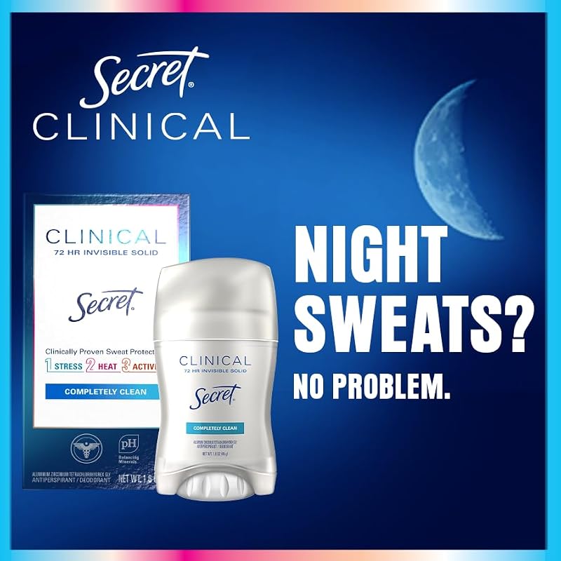 Secret Clinical Strength Antiperspirant Deodorant for Women, 2.6 oz, Cool Waterlily - 72hr Sweat & Odor Protection, Invisible Solid, Stress & Odor Control