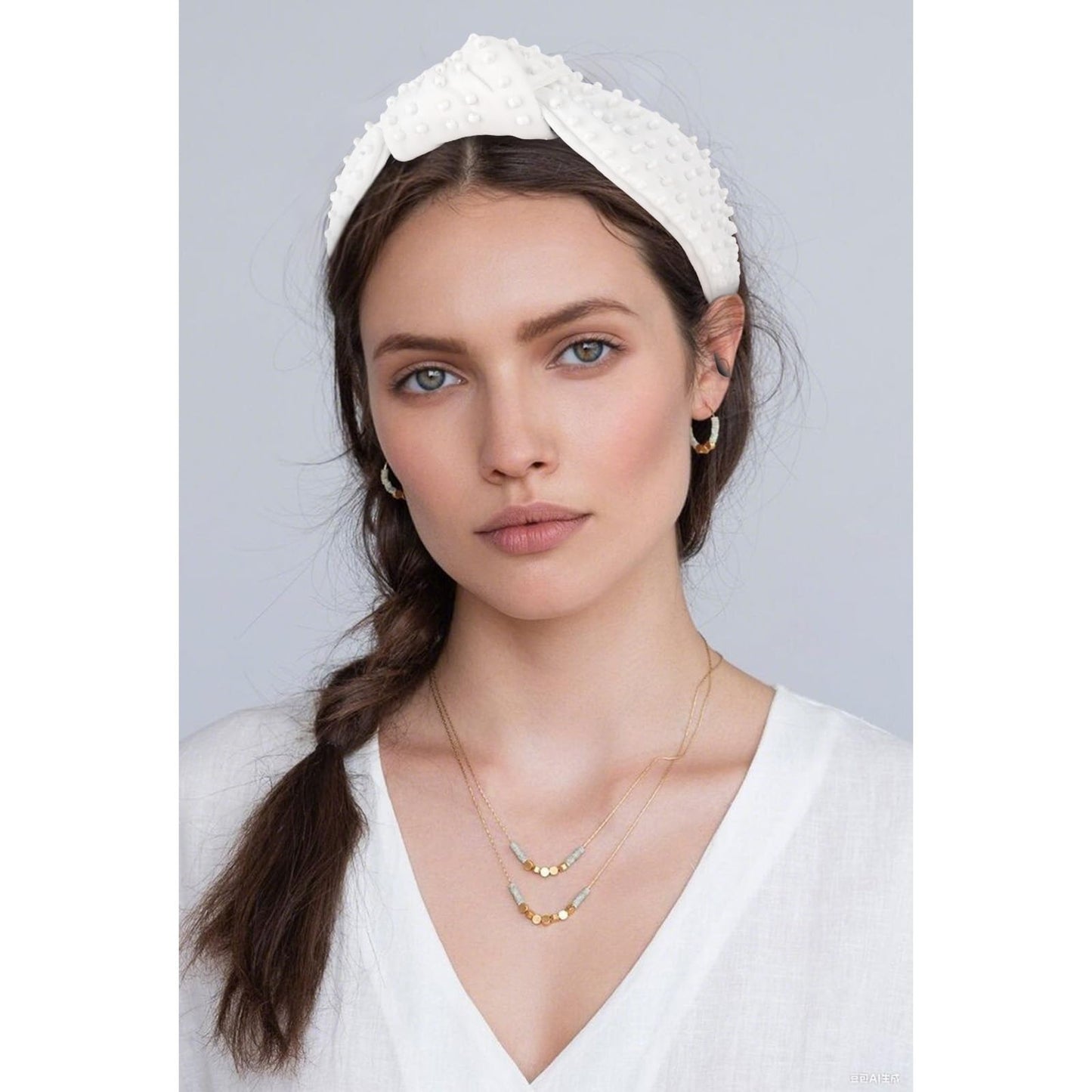 YISSION White Knotted Headband for Women - Wide Pearl Embellished Hair Hoop, Stylish Hair Accessory for Daily Wear, Weddings & Casual Outfits