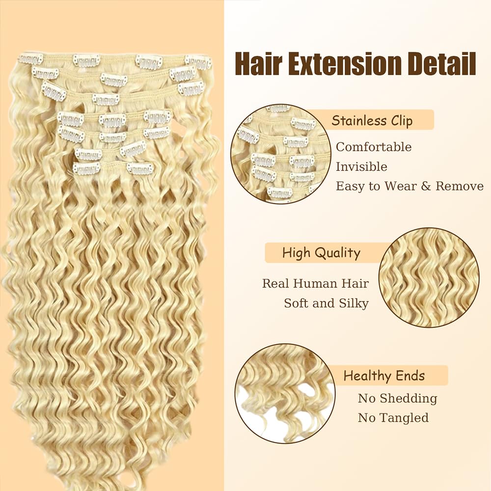 16 Inch #613 Clip in Hair Extensions Real Human Hair 120g/7Pcs,Full Shine Honey Blonde Remy Human Hair,#613 Blonde Body Wave Clip ins Brazilian Virgin Human Hair Extensions