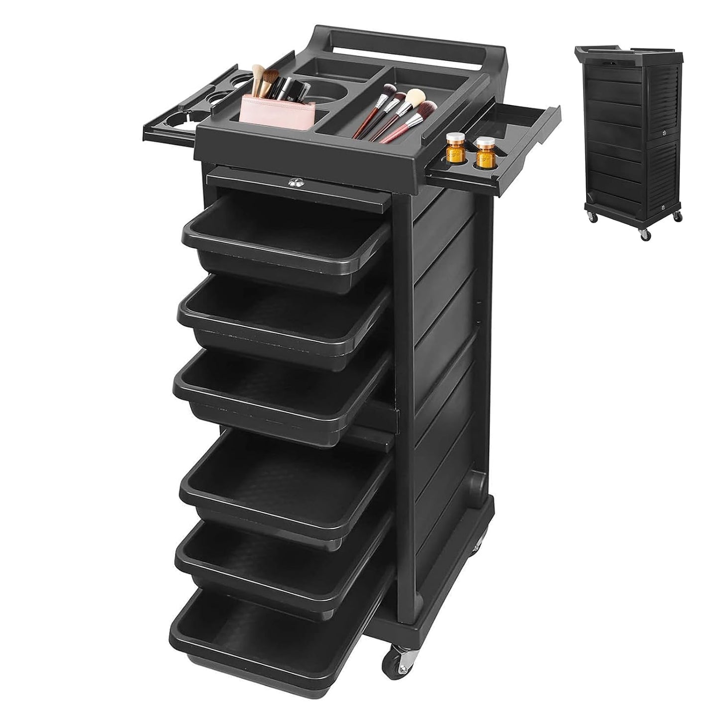 Salon Beauty Rolling Trolley Cart - Black Hair Storage Cabinet with Multi Drawers & 4 Universal Wheels | Barber Organizer