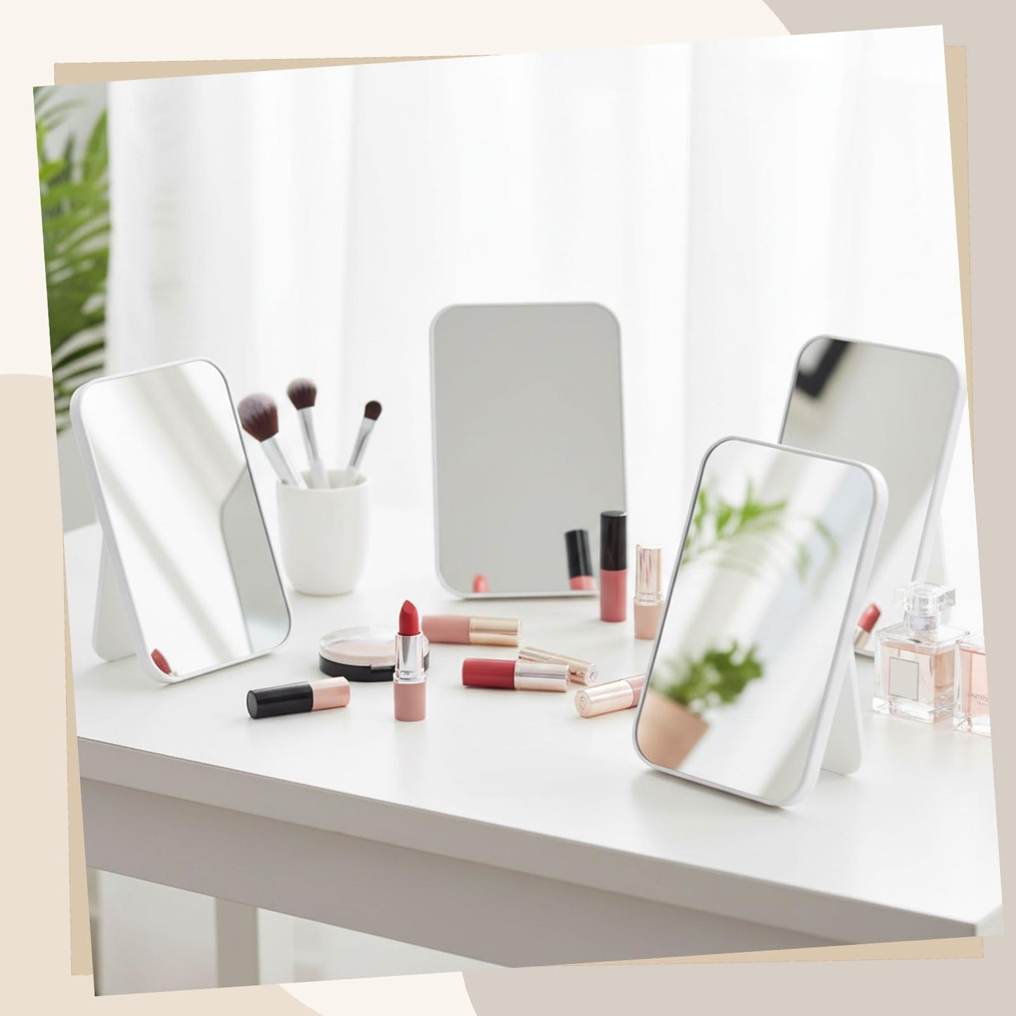 Cinnvoice 24 Pack Desktop Makeup Mirror Bulk 90° Adjustable Portable 8" Vanity Table Mirror with Stand, Folding Travel for Makeup Party Spa Party, Women, Cosmetics Personal Beauty (White)