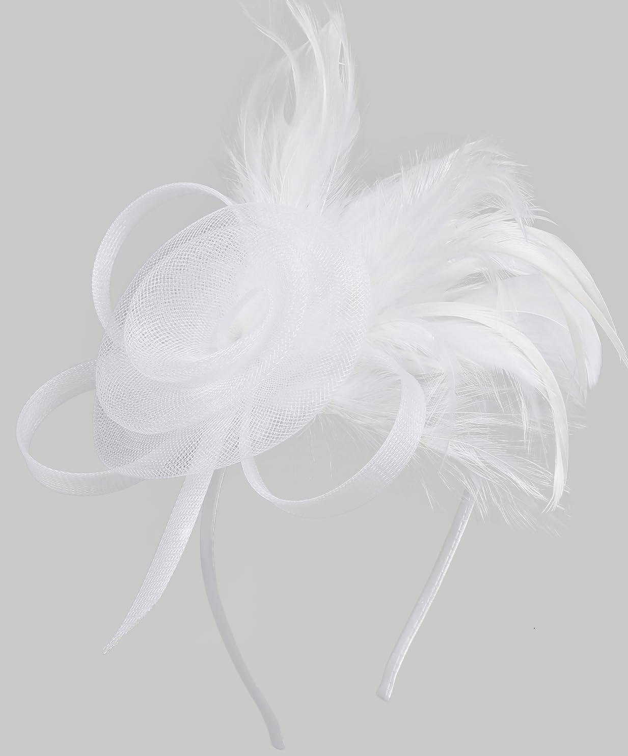 WOVOWOVO Fascinators Hats for Women Tea Party Headband Cocktail Wedding Headwear Headband for Women and Girls White