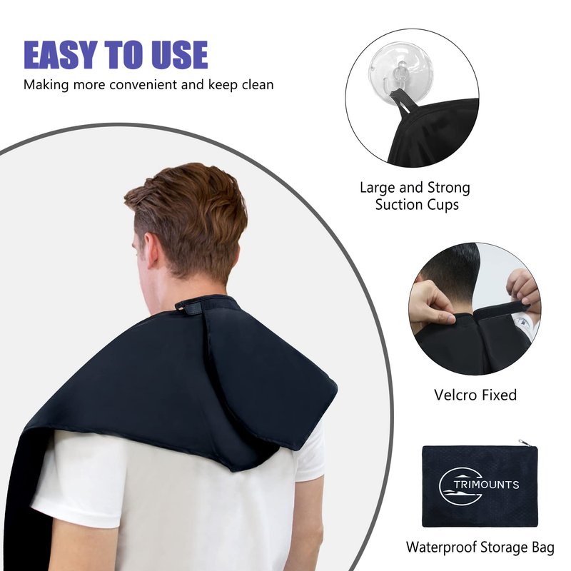 Beard Bib Apron for Men,Christmas Day Gift Beard Hair Catcher for Sink Non-Stick Beard Cape,1 Size Fits All,Grooming Accessorie Gift for Dad or Husband(Black)