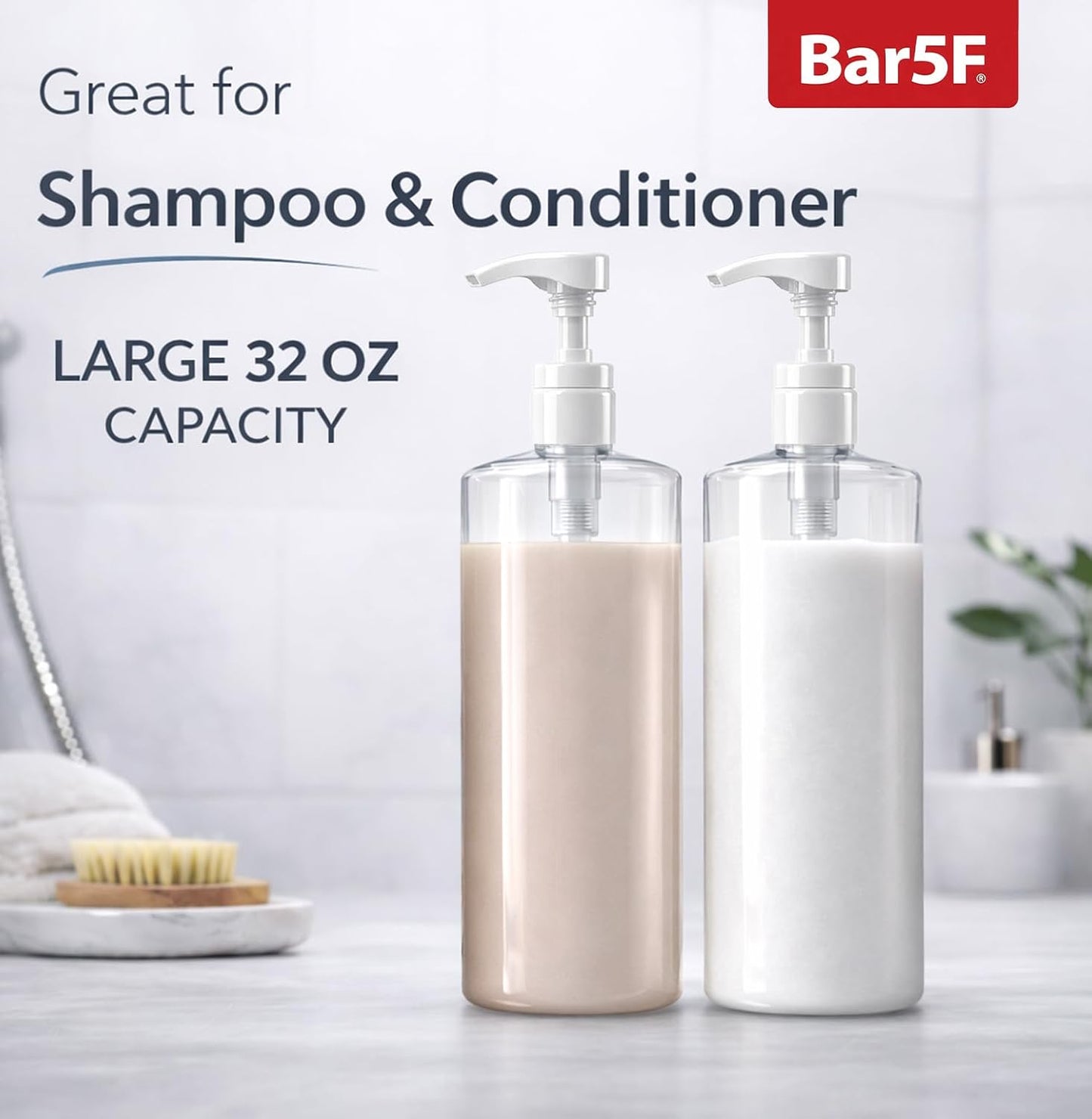 32-Ounce BPA-Free Pump Bottle - Clear Plastic Container for Shampoo, Conditioner & Lotion | 1-Liter Size