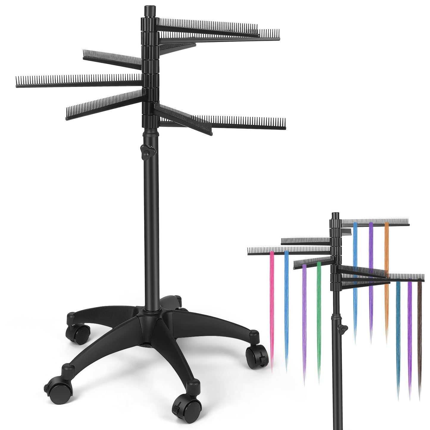 Braiding Hair Rack 216 Pegs, 360° Rotatable Hair Braiding Stand with Wheels, Movable Hair Extension Holder for Hair Stylists, Braiders, Home, Salon, Beauty School, Hair Separator for Braiding