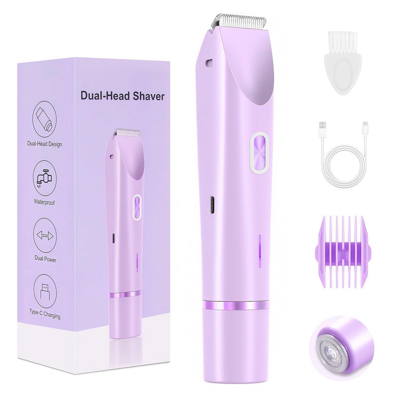 2026 New Bikini Trimmer for Women, 2 in 1 Dual Head Body Bikini Shaver, Ultra Low Silent, Painless & Cordless Hair Removal for Body, IPX7 Waterproof & Easy Cleaning for Shower & Travel (Purple)