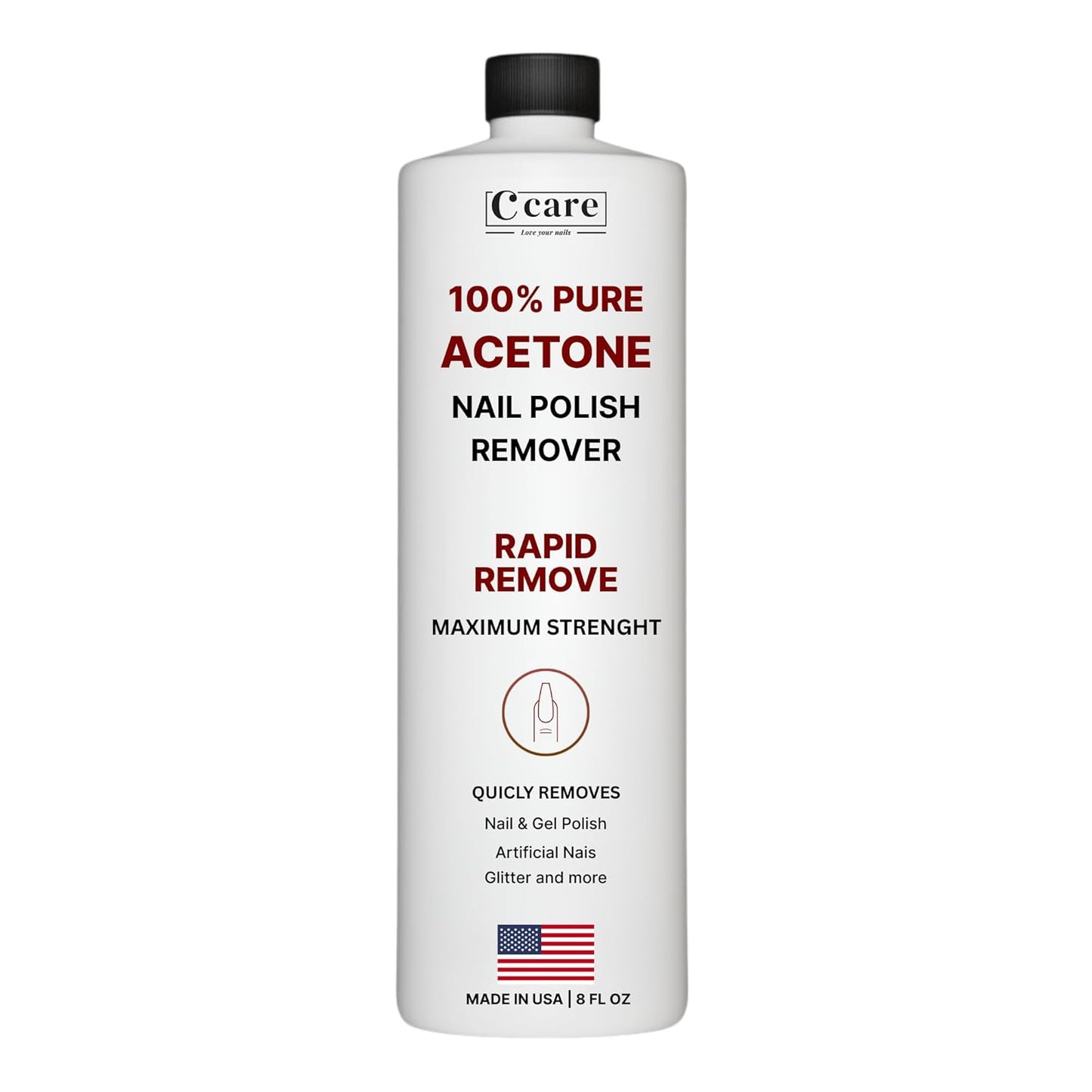 Pure Acetone Nail Polish Remover - Professional Formula for Natural, Gel, Acrylic & Glitter Nails | 8 Fl Oz