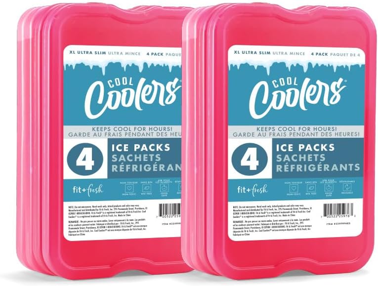 XL Slim Ice Packs - Quick Freeze Reusable Ice Packs for Lunch Boxes & Coolers | 4 Pack