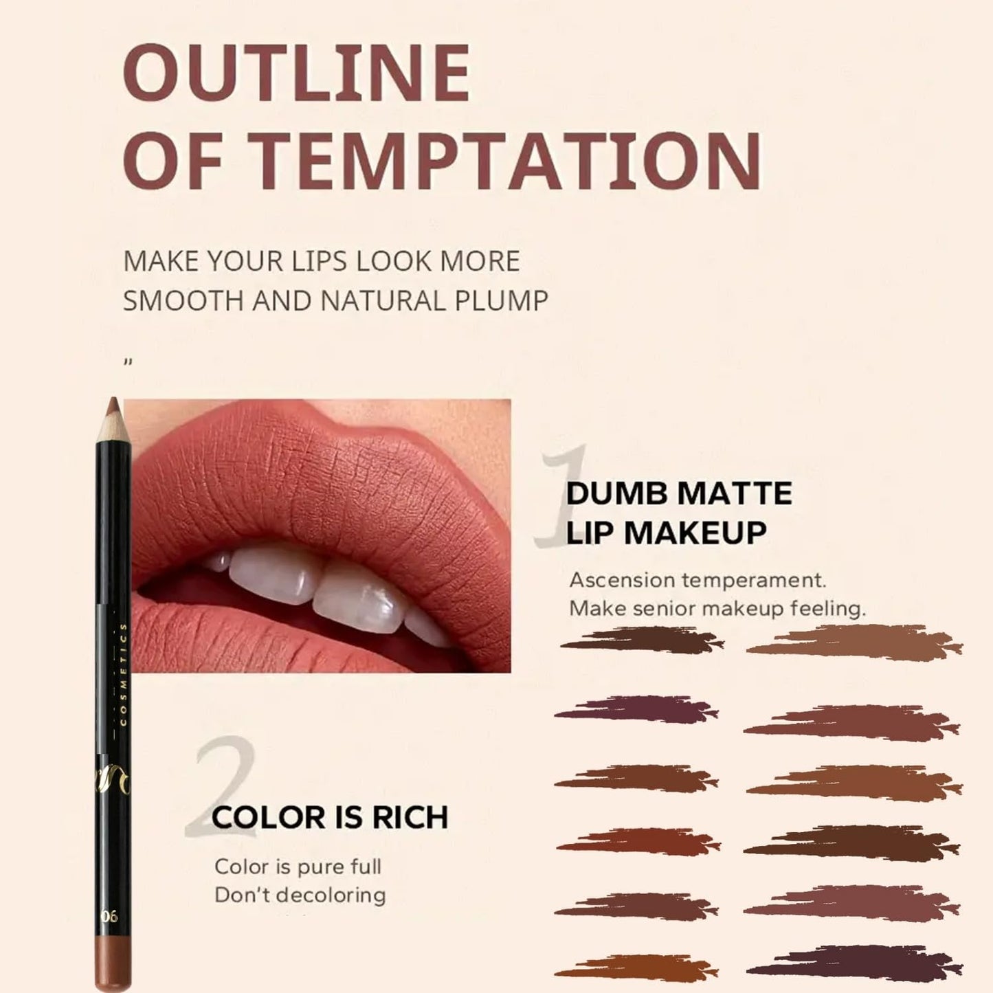 MAEPEOR Nude Lip Liner Set 12 Colors Highly Pigmented Smoothly Matte Lipliner Pencil Long Lasting and Waterproof Durable Lip Liners Kits (Color 01)