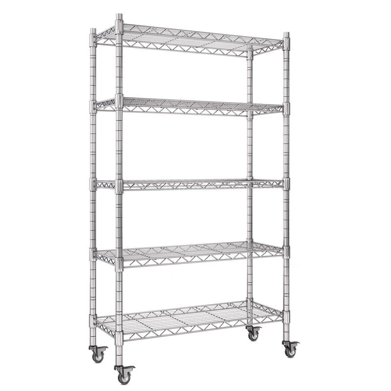 AIRAJ 33”W Storage Shelves with Wheels | 5 Tier Wire Shelving | 1500 LBS Metal Shelving | Garage Shelving Units and Storage | Wire Rack Adjustable Layer Height | 33”W×13”D×73” H| Electroplated Silver