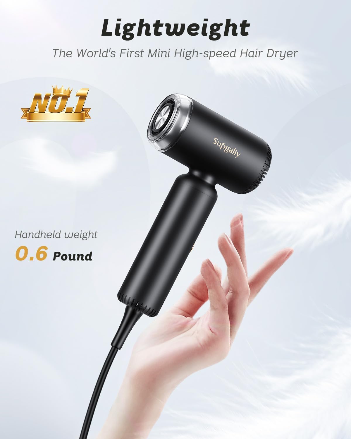 Dual Voltage Travel Hair Dryer - Mini Ionic Blow Dryer for Fast Drying | Lightweight & Portable, 100-240V, Black