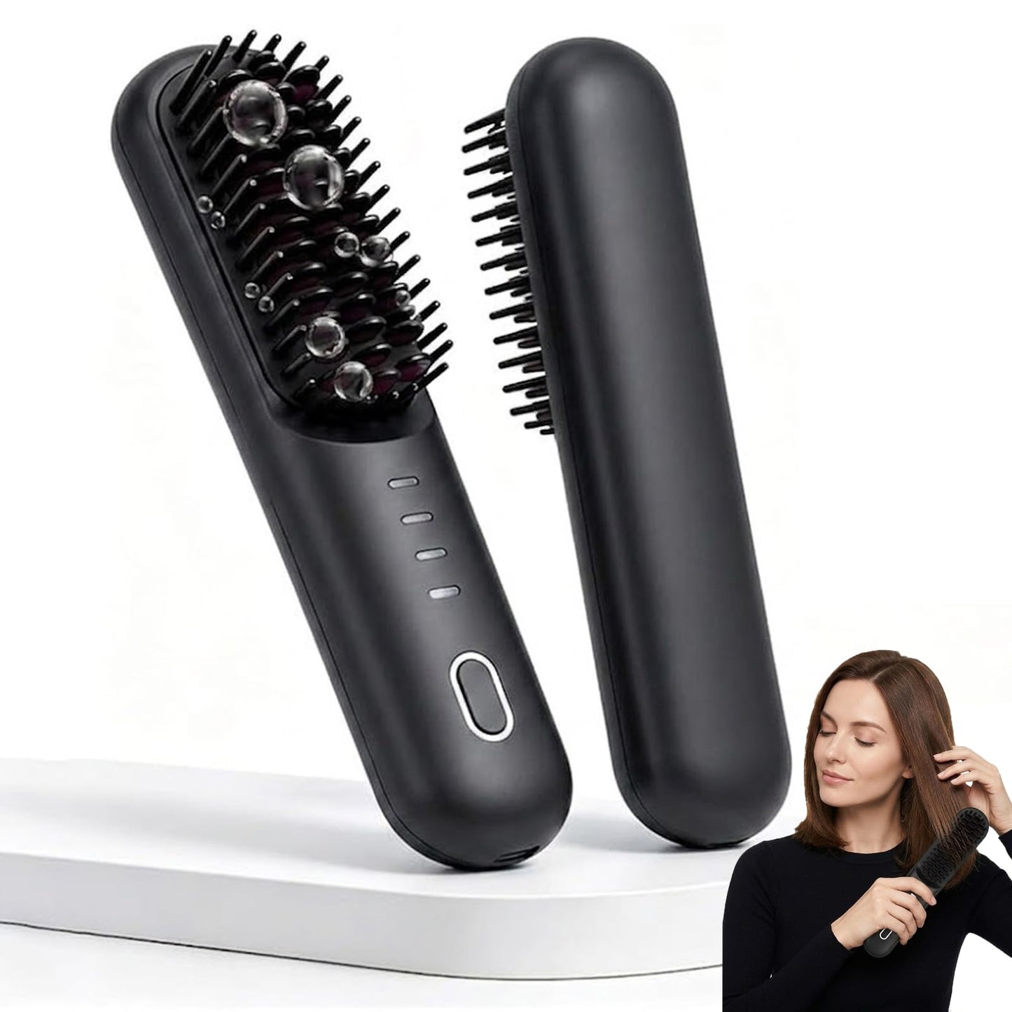 Flown Go Brush Pro for Short Hair, 2026 Upgraded Cordless Nucelia Hair Straightening Brush, 4 Temp Settings with 300m Ceramic Carenegative Ions for Frizz-Free, Portable Travel Styling Tool