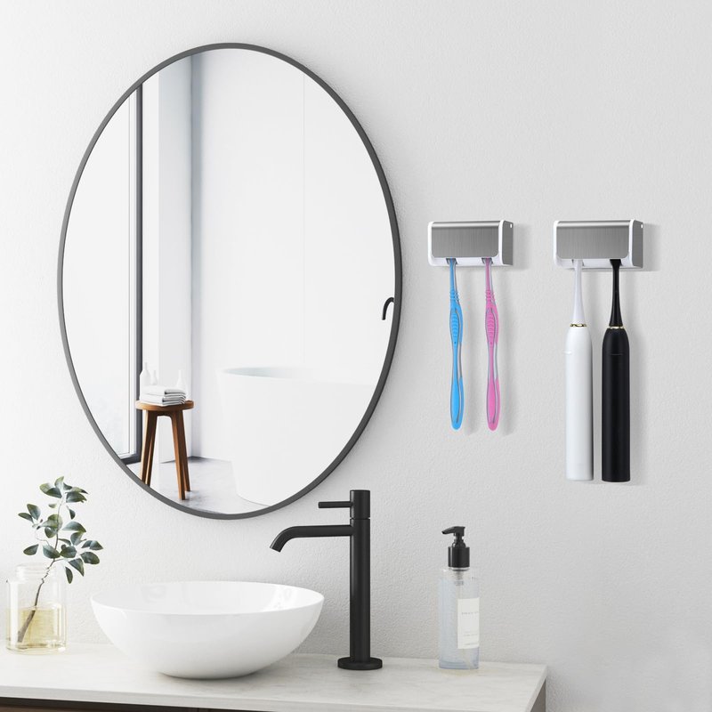 PARKMANI 2 PCS Toothbrush Holders Wall Mounted with Cover, Electric Tooth Brushing Holder for Bathroom, 2 Slots Self Adhesive Toothbrush Organizer for Family, Kids (2, Brushed Silver)