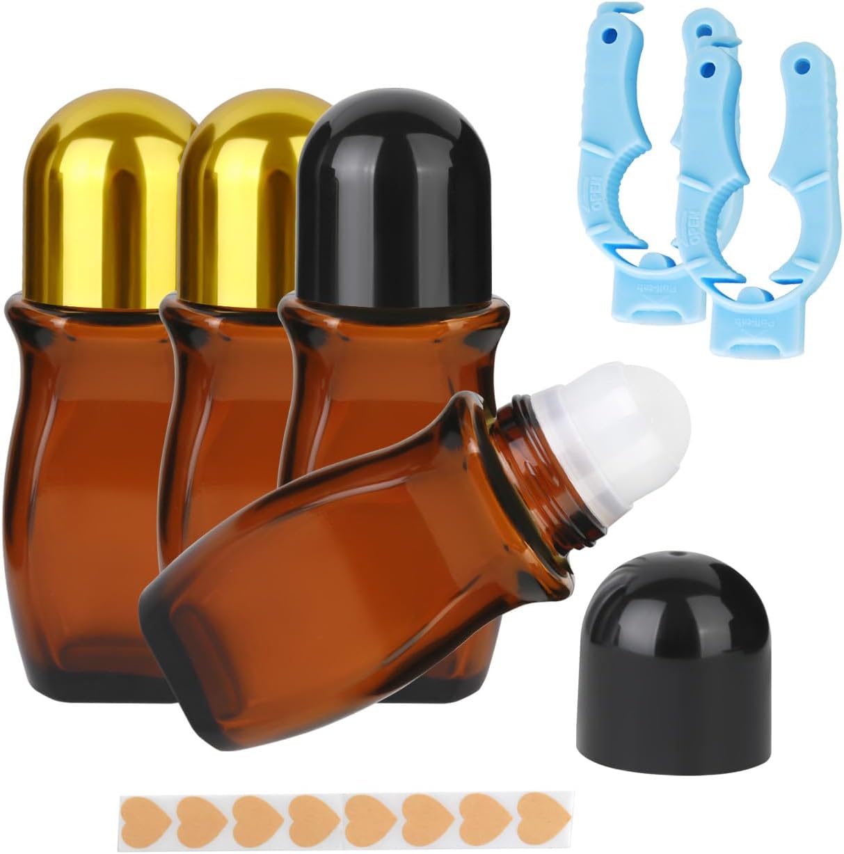 Essential Oil Roll-On Bottles - 4-Piece Amber Glass Set | Reusable Deodorant Containers for Perfumes & Aromatherapy