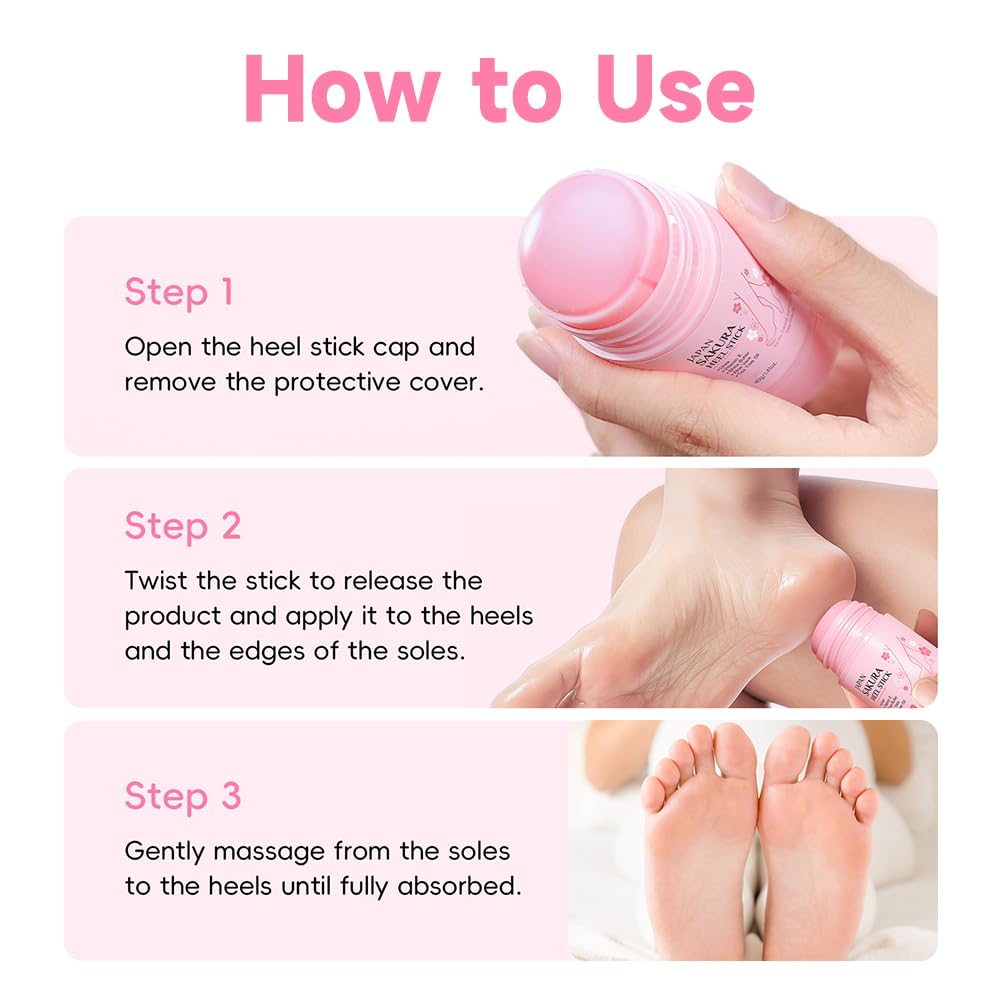 Sakura Foot Care Creams - 2 Pcs Cracked Heel Repair Sticks with Shea Butter & Aloe Vera | Deeply Moisturizing, 1.4 Oz
