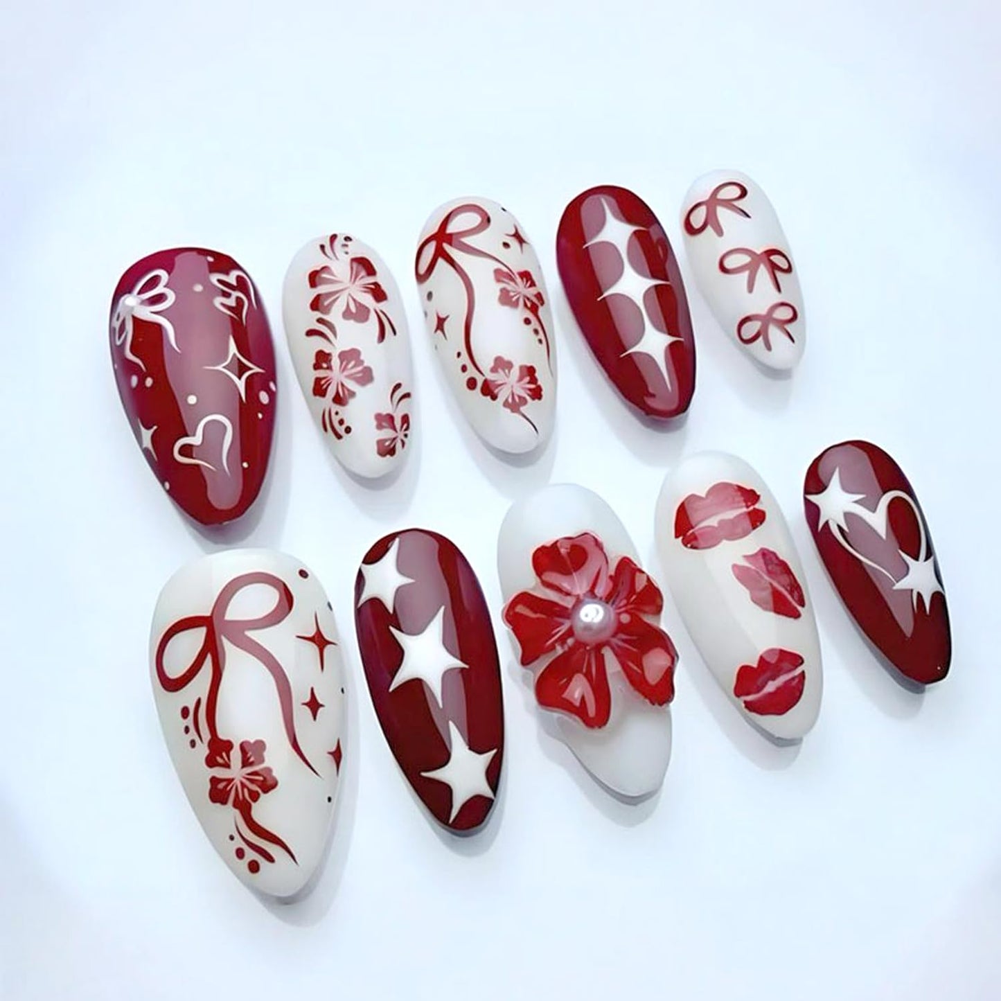 Press-On Nails - 24Pcs Medium Almond Fake Nails with Lotus & Lucky Koi Design | Glossy Full Cover for Spring/Summer DIY Manicure